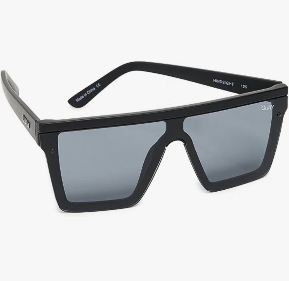 Quay Australia HINDSIGHT Sunglasses Black Smoke Flat Top Shield QW-000311 NEW